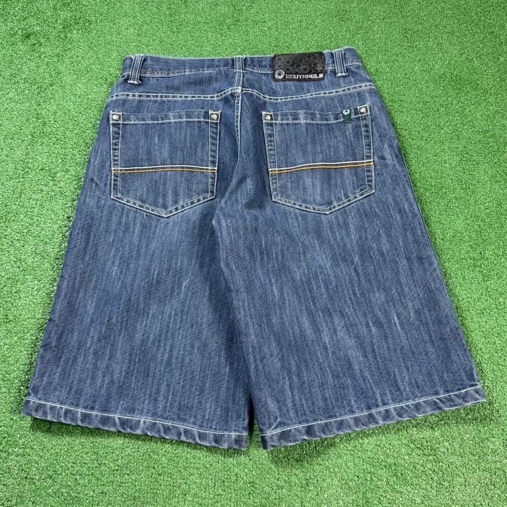 Southpole Green Tab Baggy Denim Jorts Wide Leg 32 Y2K Hip Hop Streetwear